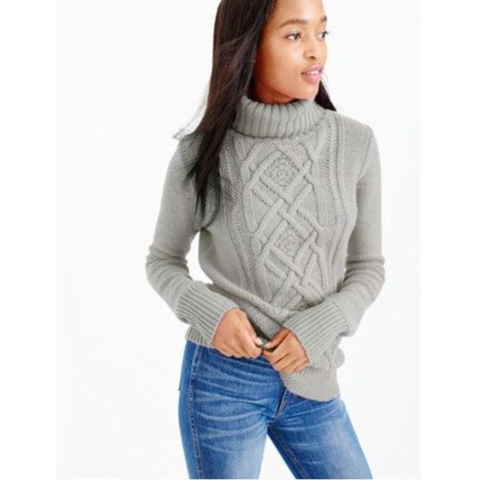 J. Crew Cambridge Cable Wool Blend Turtleneck Sweater in Gray - Sz M - NWT